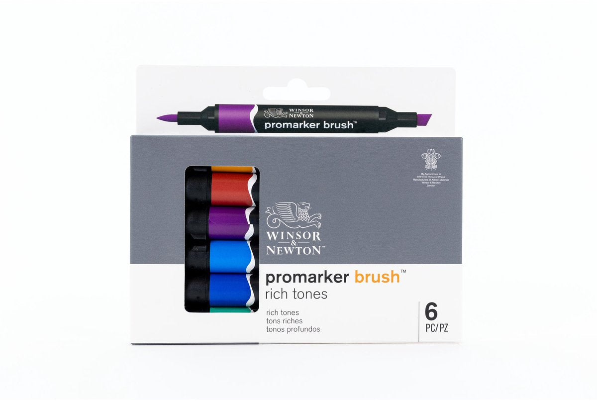Winsor newton 0290126 promarker brush 6 rich tones set | professionele alcoholmarkers layoutmarkers