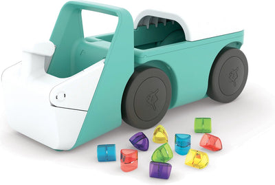 Andador Chillafish 1 año con 10 bloques de juego - azul verde - andador para niños y niñas hasta 3 años - juguete ligero con simulación de excavadora y espacio de almacenamiento - muy estable con 4 ruedas - modelo blockie