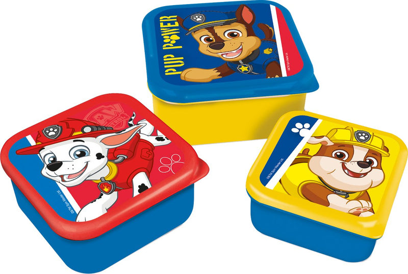 Stor Paw Patrol Scatole per snack 3 in 1 - 3 dimensioni - quadrate - chiudi bene - contenitori per il pranzo per bambini - coperchio sciolto - adatto per biscotti, frutta e snack - blu giallo