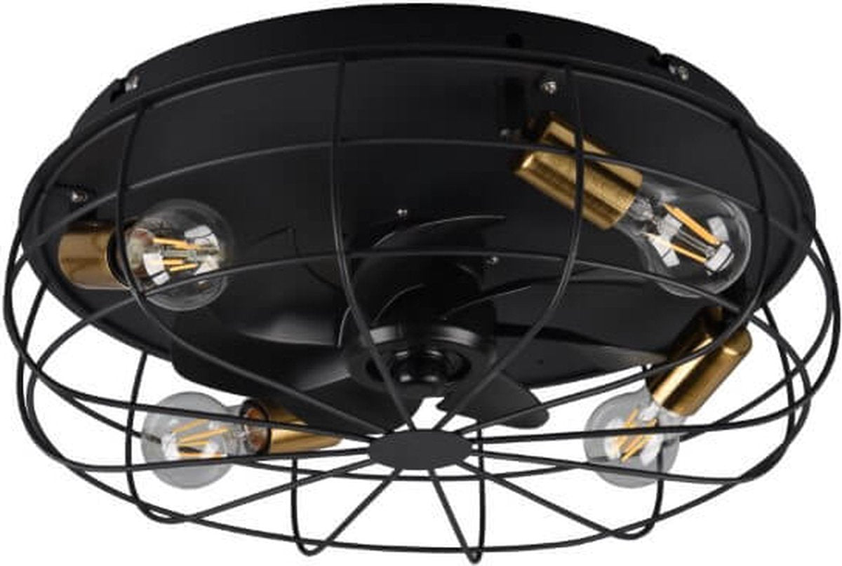 Rl live your light reality trondheim - ventilator - zwart mat - excl. 4x e27 4 w - licht apart schakelbaar - afstandsbediening - 3 snelheidsinstellingen - timer