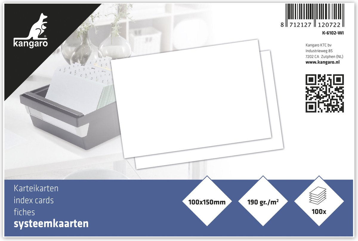 Schede Kangaro - 10x15 cm - Carta bianca da 190 grammi - 100 pezzi - scheda - k-6102-wi