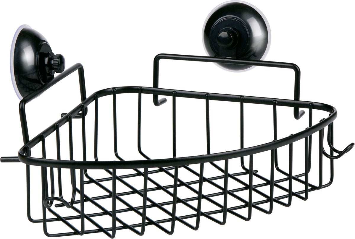Bagno doccia - scaffale angolare da bagno con ventose - nero - senza forare - supporto da parete in metallo