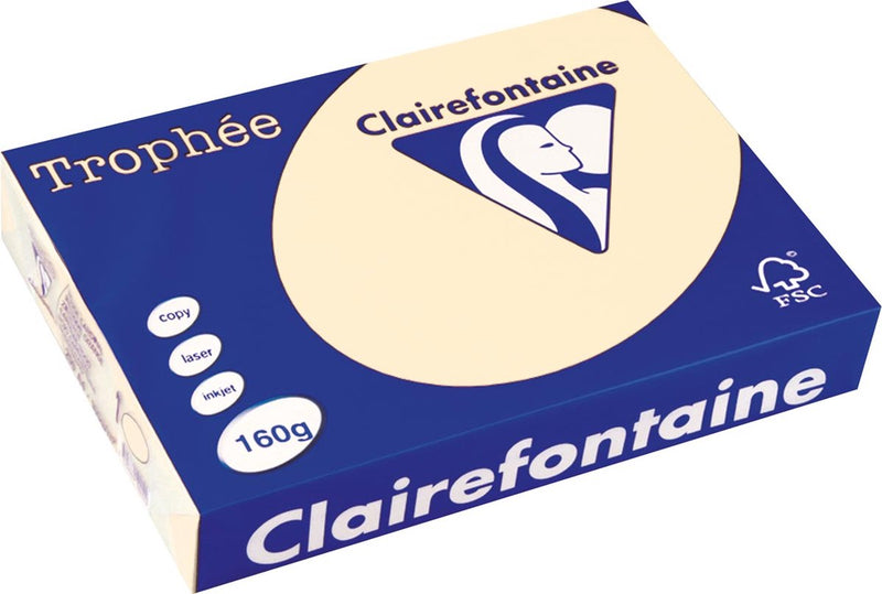 Clairefontaine trophée pastel, papel de color, a4, 160 g, 250 hojas, crema
