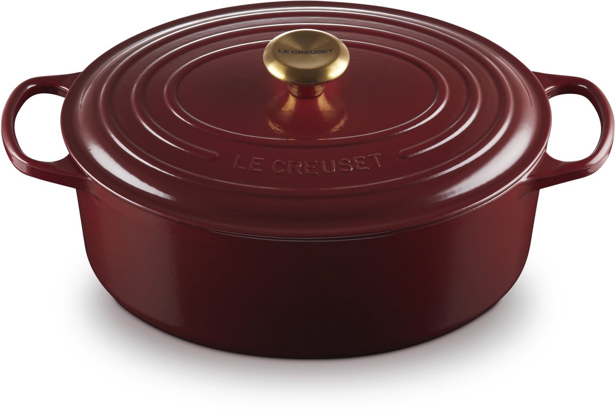 Casseruola ovale granato firmata Le Creuset – ø 31 cm 6,3 litri – grande casseruola ovale in ghisa – smalto rosso granato intenso – per arrosti, pollame e grandi porzioni – adatta a tutte le fonti di calore, compresa l'induzione