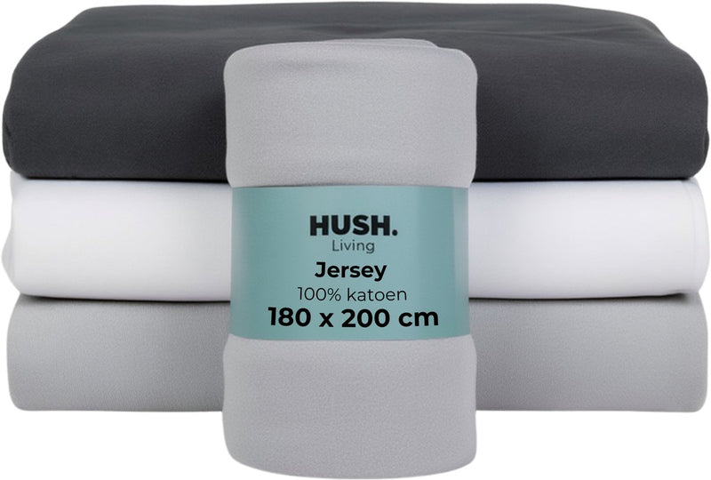 Hush. living hush living hoeslaken jersey - 100% katoen - 160 grms - kreukvrij strijkvrij - rekbaar - lekker warm - 180x200+30cm - lichtgrijs