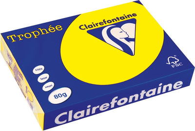 Clairefontaine trophée intense, colored paper, a4, 80 g, 500 sheets, fluorescent yellow