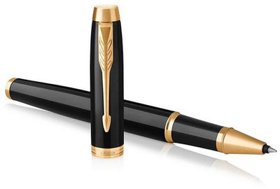 Parker soy bolígrafo roller | lacado negro con acabado dorado | punta fina | tinta negra | embalaje de regalo