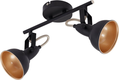 Briloner soft - foco de techo - foco retro de superficie - negro-oro - 2 casquillos E14 - inclinable - metal - 30,4 cm