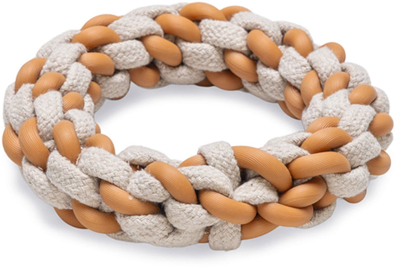 Beeztees Puppy Dental Rope Ring Mik - Juguete para Perros - Algodón TPR - Beige marrón - 14x14x3.2 cm