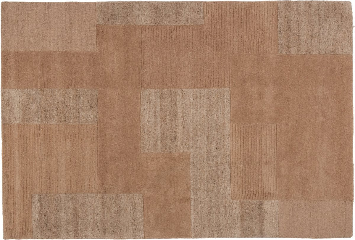 Woood noven handgeweven vloerkleed - wol - zand - 170x240 cm