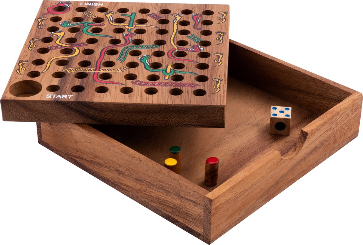 Scale di serpenti di Longfield - gioco da tavolo in legno - legno di acacia - classico gioco per famiglie - cuore d'angelo
