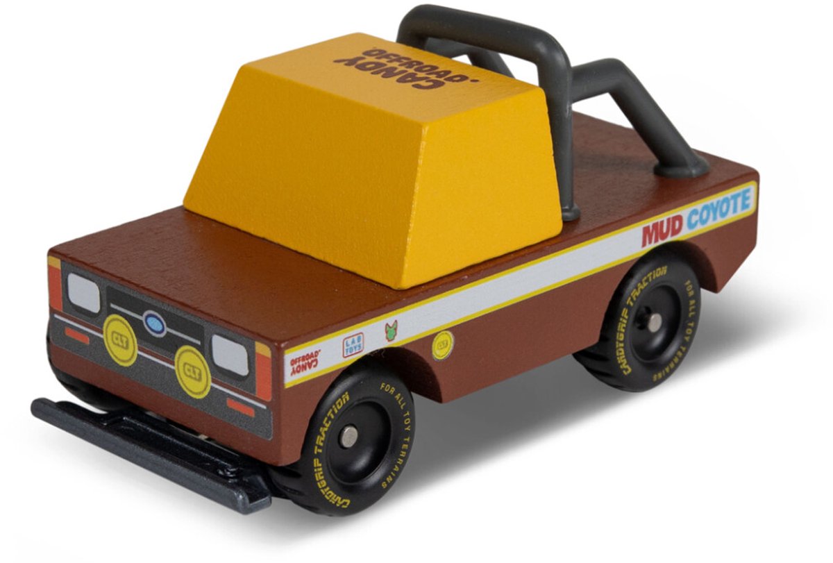 Candylab giocattoli candycar toons - fango coyote marrone - macchina di legno - 3+