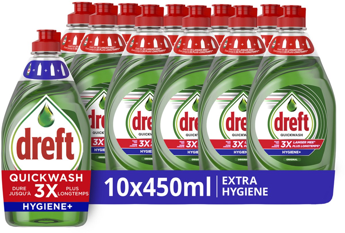 Dreft Quickwash detersivo liquido extra igienico per piatti - 10 x 450 ml