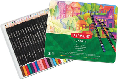Derwent academy colored pencils in metal tin - set of 24 - assorted