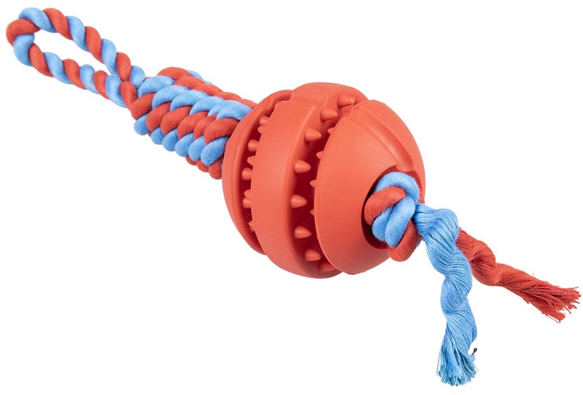Duvo plus playtime giocattolo in corda rubrop tugger con palla per cani 33x8x8cm rosso