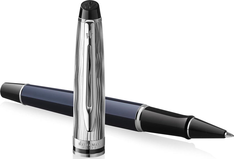 Penna roller Waterman Expert | vernice blu metallizzato con dettaglio palladio | berretto cesellato | con confezione regalo