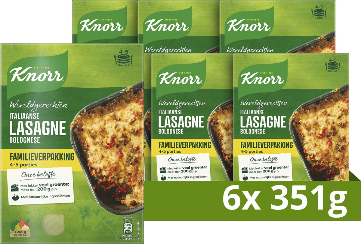 Knorr world piatti lasagne alla bolognese xxl - italiano - 6 x 351 g - confezione risparmio