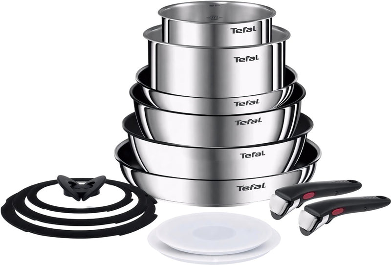 Set di pentole Tefal ingenio emotion - 13 pezzi - set di pentole a induzione - compresi coperchi - acciaio inossidabile - impilabile - adatto a tutte le fonti di calore
