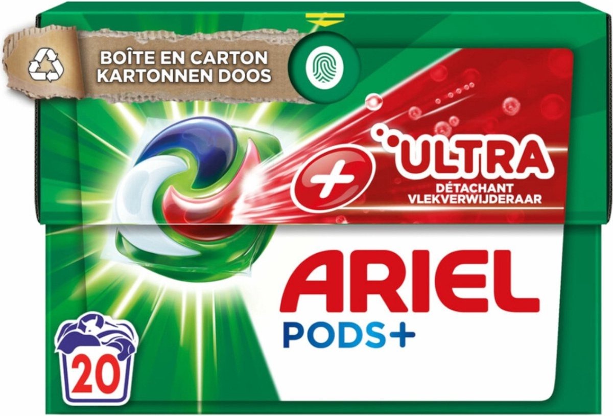 Ariel +ultra - detersivo smacchiatore in capsule - cialde+ - bucato bianco e colorato - 20 lavaggi