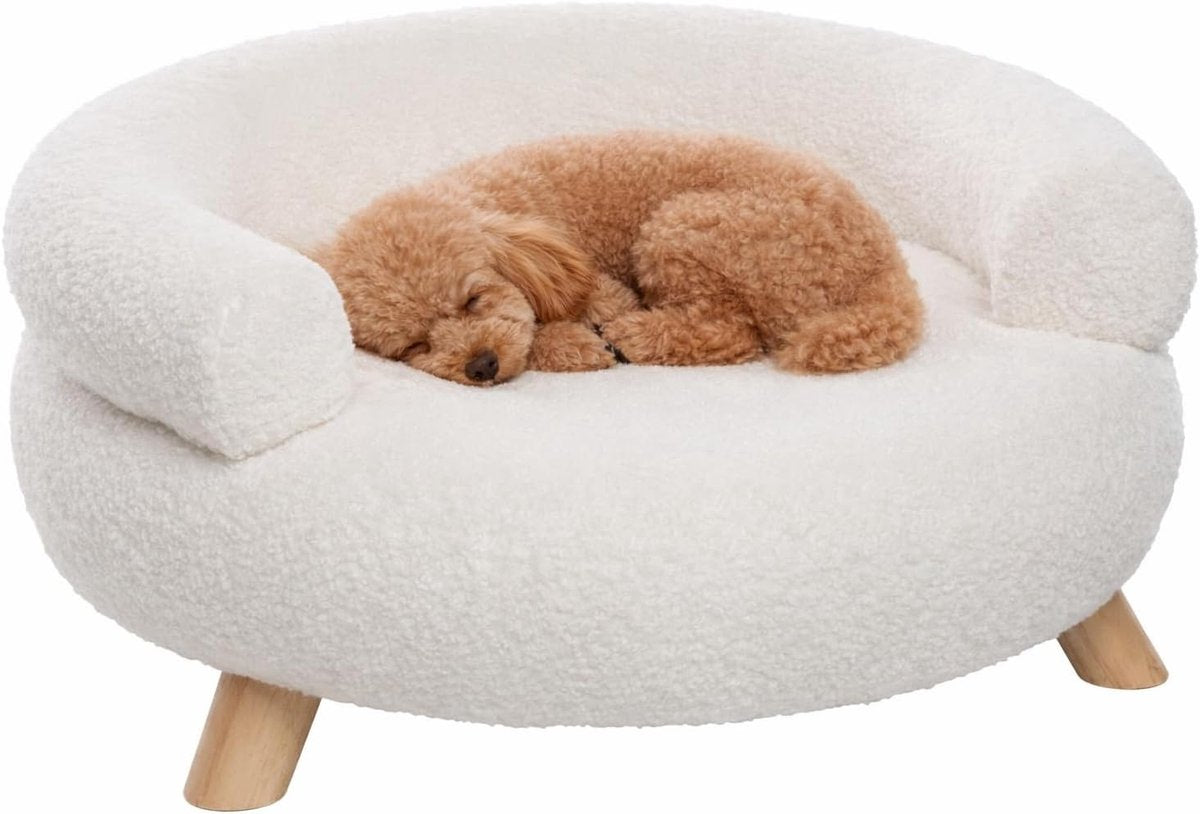 Cama para Perro Flamingo – Sofá Perro – Sofá Gato – Deteno Redondo Blanco – 54 x 54 x 27 cm – Patas de Madera