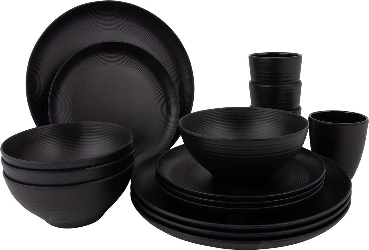 Bo-camp - industrial - servies - orville - 16 stuks - zwart