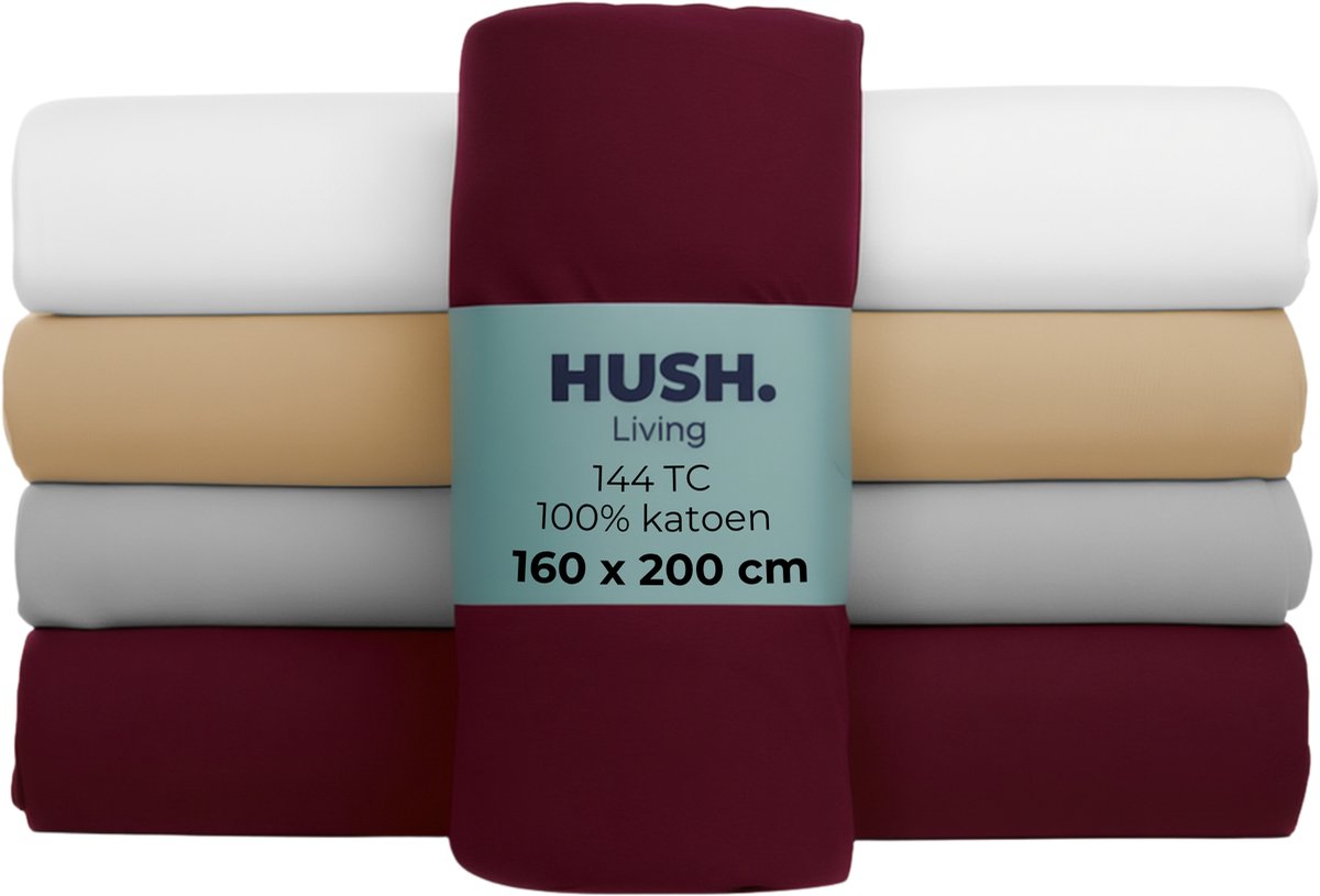 Cállate. living hush living sábana bajera 100% algodón, 144 hilos, flexible y transpirable - elástico alrededor - 160x200+30cm - burdeos
