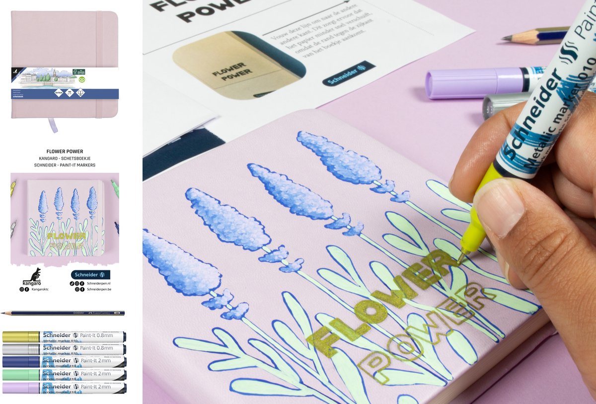 Pacchetto workshop Schneider cancelleria Schneider - disegno Flower Power - accessori inclusi - doc-ws-paksp10