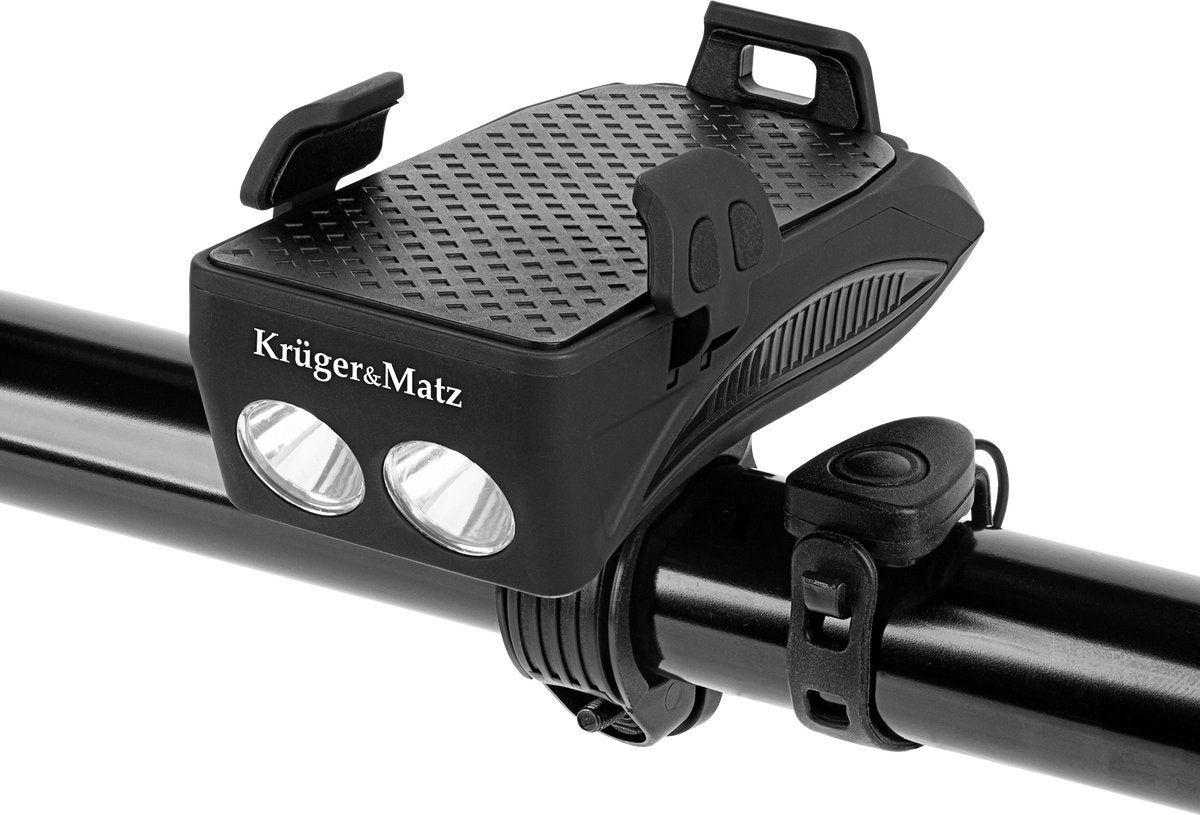 Krüger matz km0125 - 4 in 1 - supporto per smartphone con campanello per bicicletta elettrico, illuminazione e power bank 2000mah