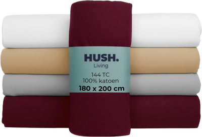 Cállate. living hush living sábana bajera 100% algodón, 144 hilos, flexible y transpirable - elástico alrededor - 180x200+30cm - burdeos