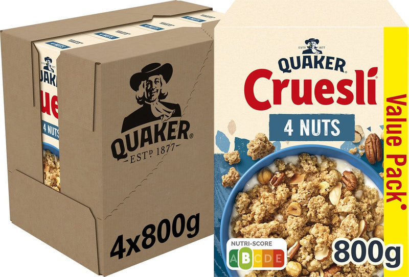 Quaker cruesli 4 noci - cereali per la colazione - 4 x 800 grammi