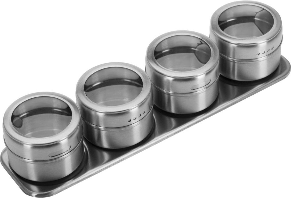 Portaspezie Westmark con 4 barattoli per spezie in acciaio inossidabile ø 6,5 cm, set da 5 pezzi, contenuto per barattolo ca. 40 ml, acciaio inossidabile, 65152260