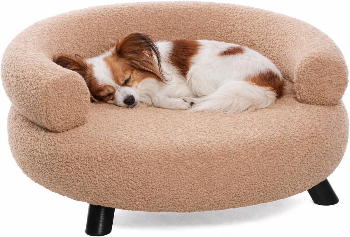 Cama para Perros Flamingo - Sofá Perro - Sofá Gato - Dudo Redondo Beige - 62 x 62 x 28 cm - Patas de Madera - Lavable - Sofá Redondo para Perros