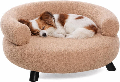 Cama para Perros Flamingo - Sofá Perro - Sofá Gato - Dudo Redondo Beige - 62 x 62 x 28 cm - Patas de Madera - Lavable - Sofá Redondo para Perros