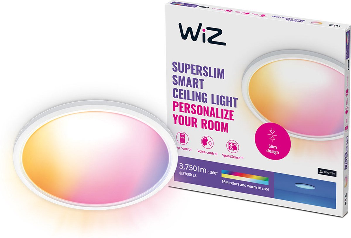 Wiz ceiling lamp super slim - diameter: 56 cm - colored and white light - smart LED lighting - integrated LED - 32w - white - wi-fi