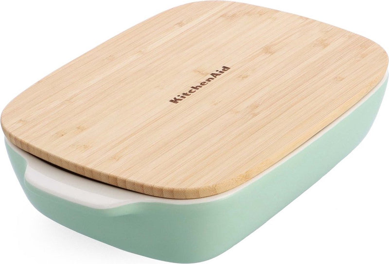 Teglia Kitchenaid con coperchio in bambù - grande: 3,8 l - adatta al microonde e al forno fino a 260°C senza coperchio - verde pistacchio