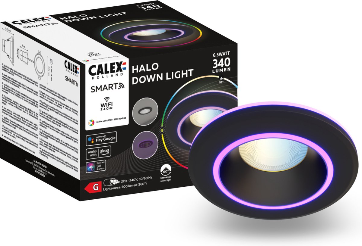 Faretto da incasso intelligente Calex halo - downlight intelligente - RGB e luce bianca calda - nero