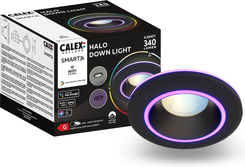 Faretto da incasso intelligente Calex halo - downlight intelligente - RGB e luce bianca calda - nero