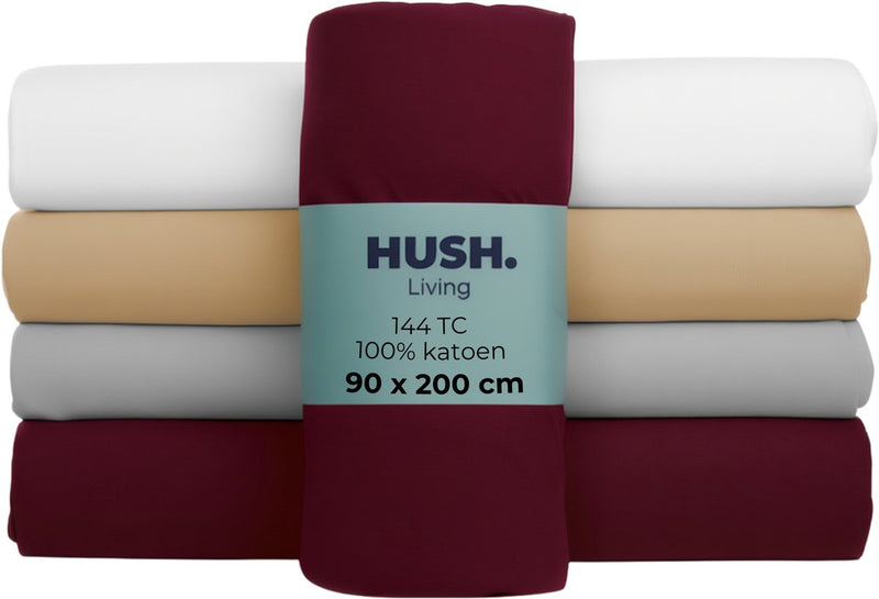 Cállate. living hush living sábana bajera 100% algodón, 144 hilos, flexible y transpirable - elástico alrededor - 90x200+30cm - burdeos