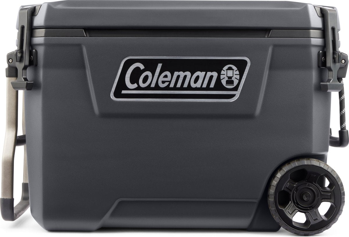 Nevera Coleman 65qt convoy - nevera portátil de 66 litros - 5 días de hielo - nevera portátil con ruedas - gris