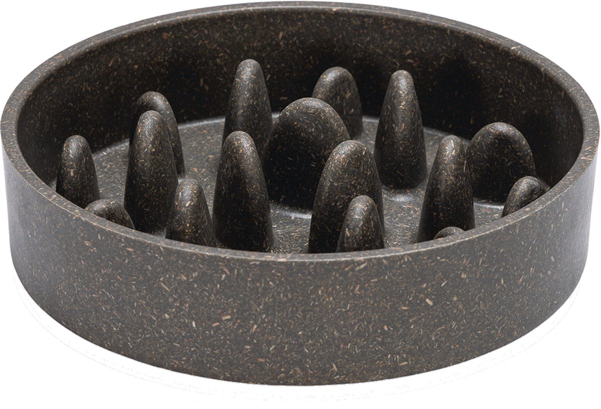 Designed by lotte pom antischrokbak kat - slowfeeder kat - voerbak - vaatwasserbestendig - bamboe - grijs - 410 ml