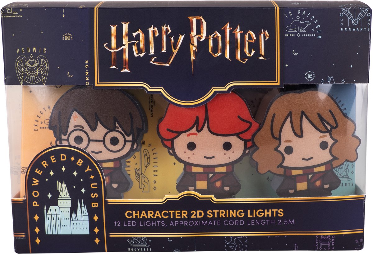Mad monkey harry potter - lichtsnoer - met personages - 12 lampjes - 2,5 meter lang - usb-c