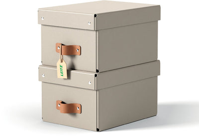 Piccola scatola portaoggetti Leitz puro con coperchio - set da 2 - 7 l - 100% cartone riciclato - beige