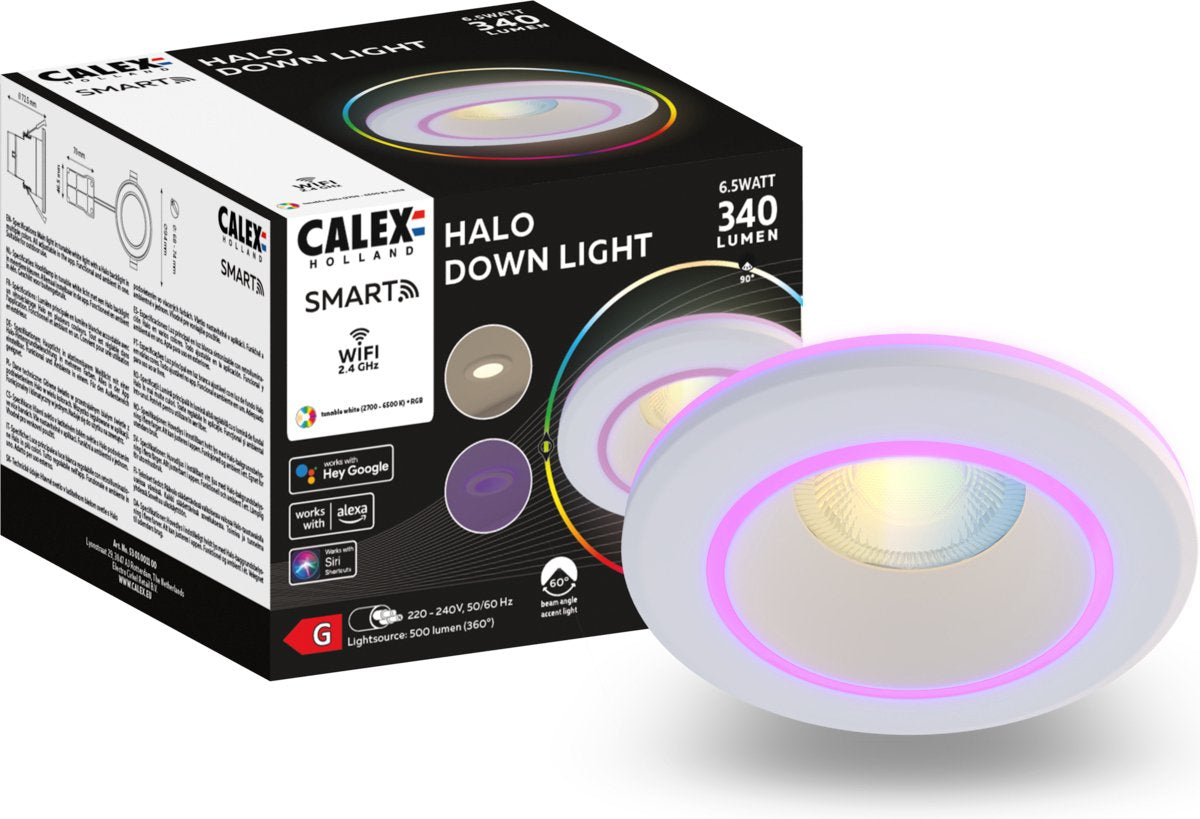 Calex halo slimme inbouwspot - smart downlight - rgb en warm wit licht - wit