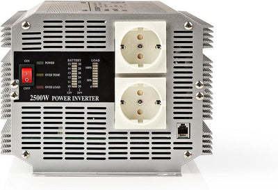 Nedis omvormer gemodificeerde sinusgolf - ingangsvoltage: 24 v dc - apparaat stroomoutput: type f (cee 7 3) - 230 v ac 50 hz - 2500 w - piekvermogen: 5000 w - screw terminal - zilver
