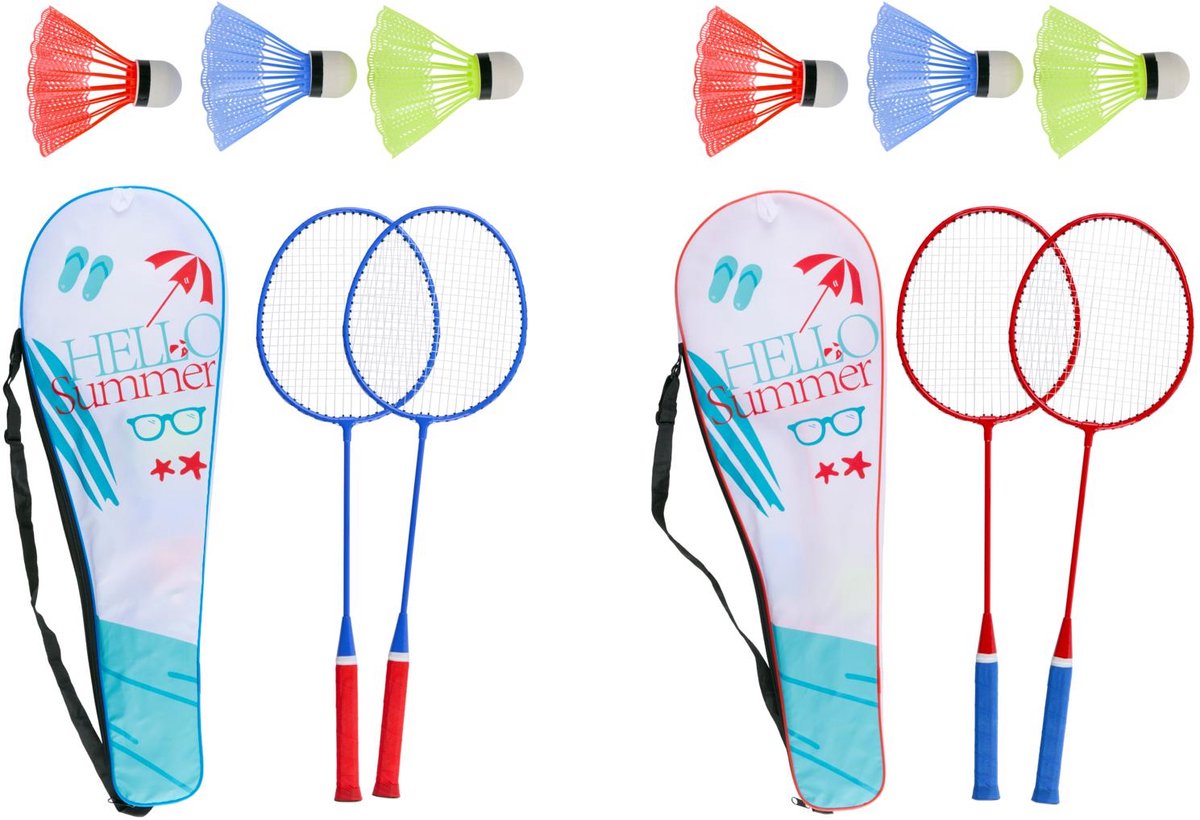 Eddy toys badmintonset - 2 rackets en 3 shuttles - inclusief draagtas - badminton set voor buiten - recreatief gebruik - artikel 30752 - 1 willekeurige kleur