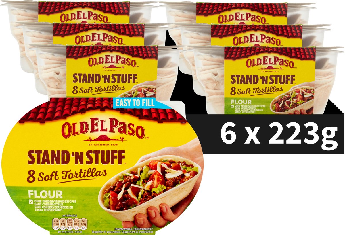Old el paso stand 'n stuff tortilla wrap - 6 x 8 pezzi - burrito messicano - confezione conveniente