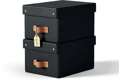 Scatola portaoggetti Leitz puro piccola con coperchio - set da 2 - 7 l - 100% cartone riciclato - nera