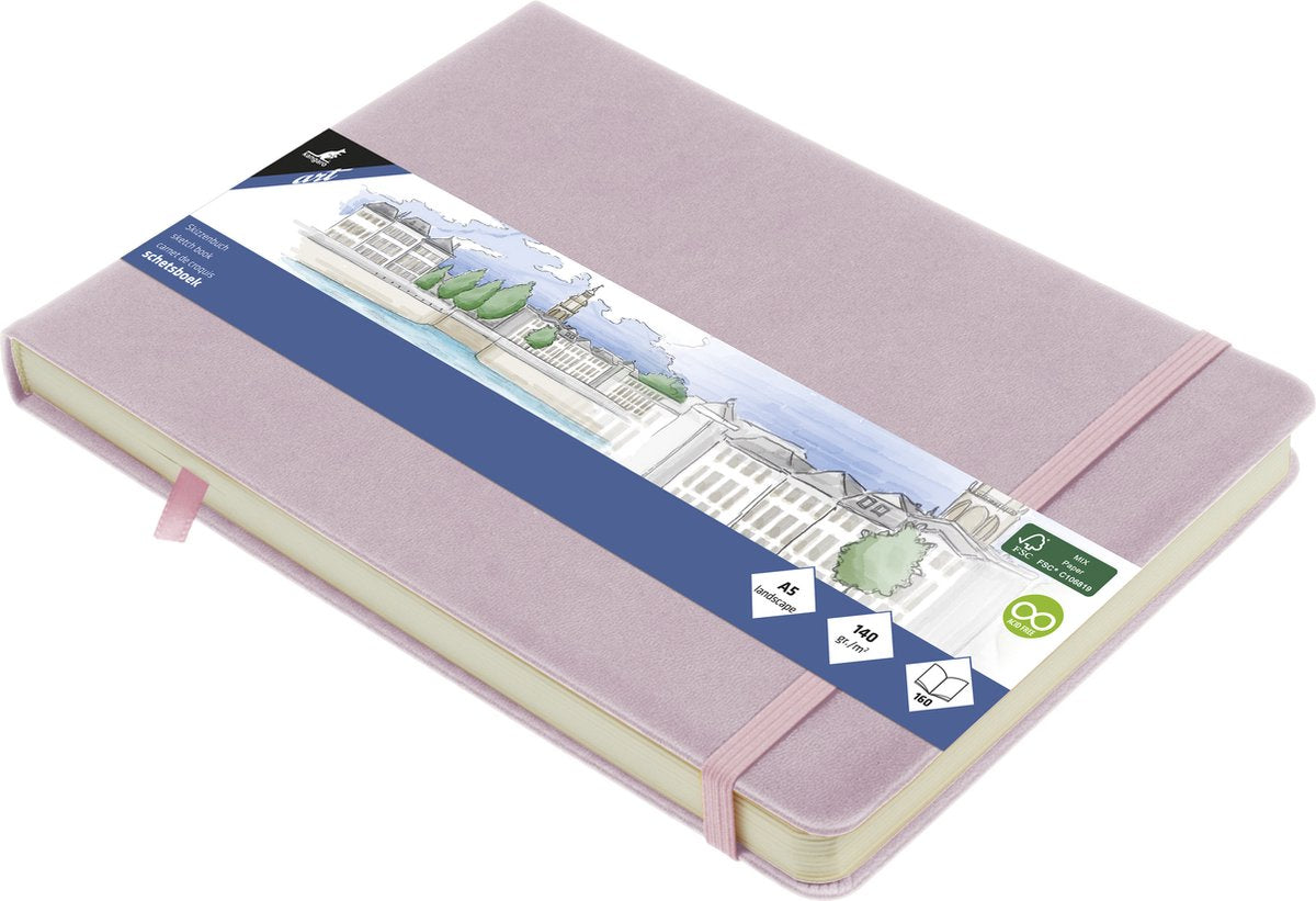 Kangaro schetsboek - a5 landscape - violet - pu hardcover - met elastiek en lint