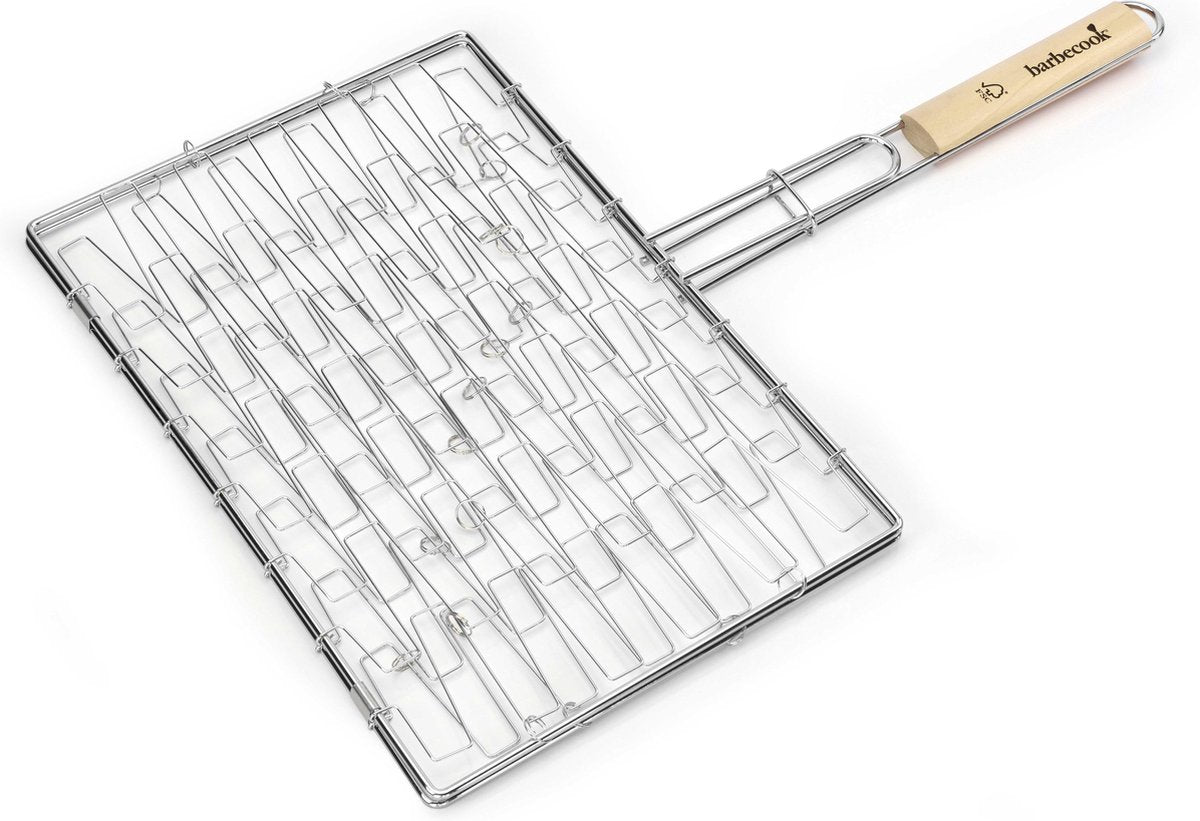Barbecook - bbq klemrooster - barebecue rooster rechthoek - elastische bbq grill - l410 x d290 x h20 mm (grillopperv.) - staal - chroom - met handvat
