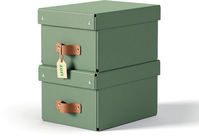 Piccola scatola portaoggetti Leitz puro con coperchio - set da 2 - 7 l - 100% cartone riciclato - verde